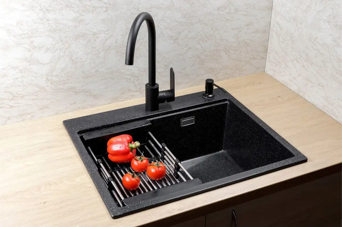 Кухонная мойка Marblan Comfort 60 (черный, с сифоном и колландером) - фото товара