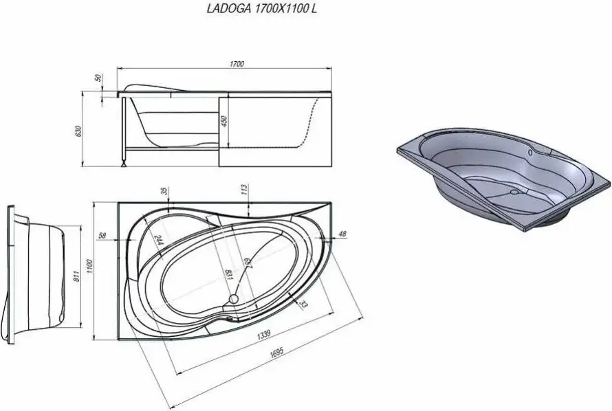Ванна Alex Baitler Ladoga L 170x110 - фото товара