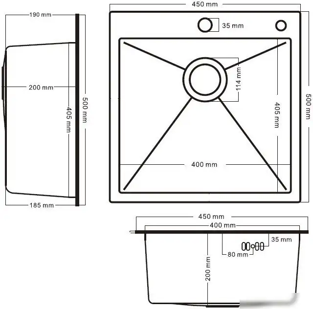 Кухонная мойка Schtoff Best Decor Silver 4550 + коландер KR-1 GREY + дозатор SD-1 GREY - фото товара