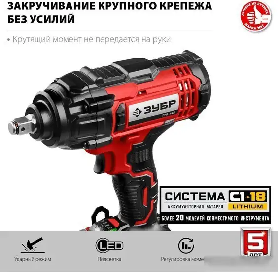 Гайковерт Зубр Мастер ГУЛ-410 (без АКБ) – фото товара