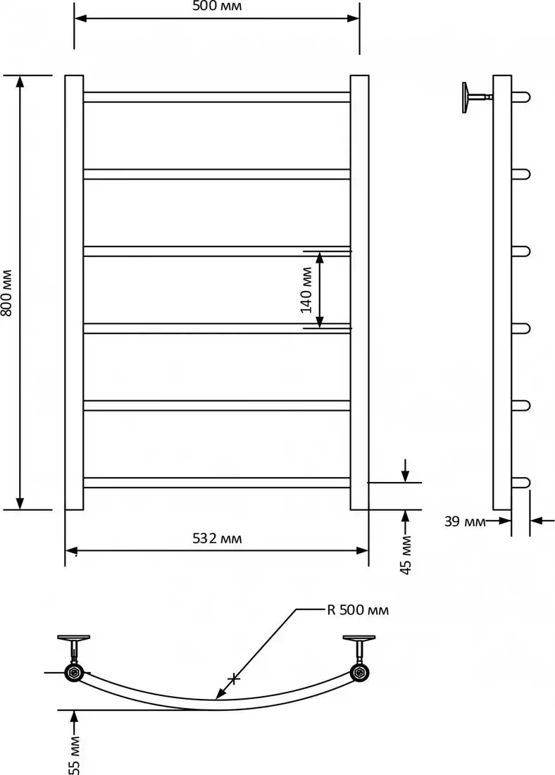 Полотенцесушитель Indigo Arc 80x50 LAW80-50 (с боковым подключением) - фото товара
