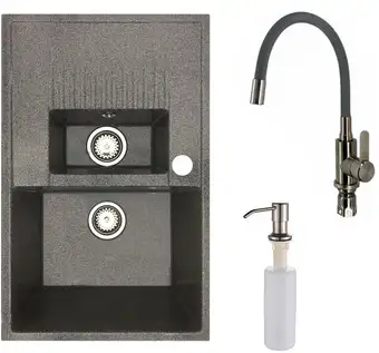 Кухонная мойка БелЭворс Forma R + смеситель W74004-9 + дозатор L405-1 (серый/сатин) - изображение в каталоге