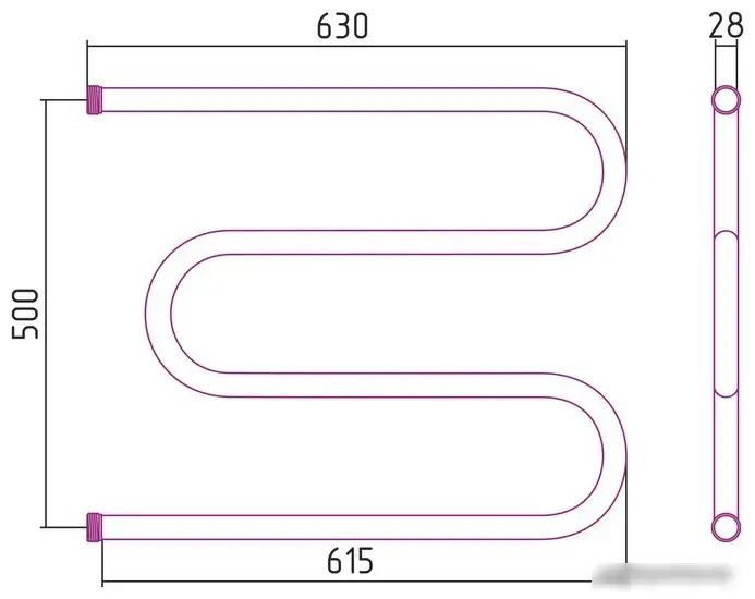 Полотенцесушитель Стилье М-образный 500х650 резьба-сгон 1" 00004-5065 - фото товара