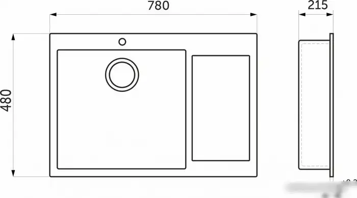 Кухонная мойка AKS Прямоугольная 78x48 левая (графит) - фото товара