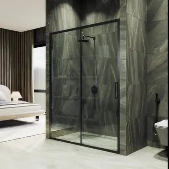 Душевая дверь MaybahGlass 195x100 MGD-1275-6 (бесцветное стекло/черный) - изображение в каталоге