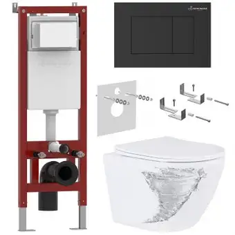 Унитаз подвесной Roxen Antares Tornado в комплекте с инсталляцией Asten Readle Zentralmodul с кнопкой (черный матовый) - изображение в каталоге