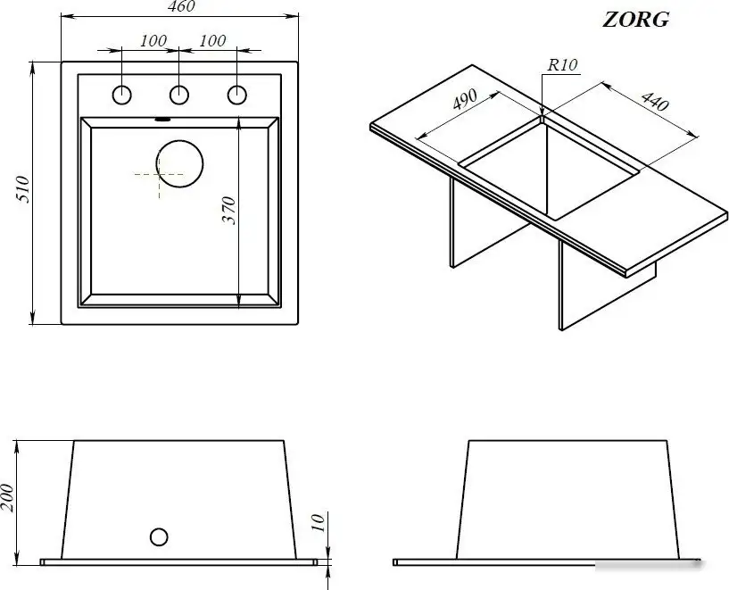 Кухонная мойка ZorG Rock 46 Premium black metallic - фото товара