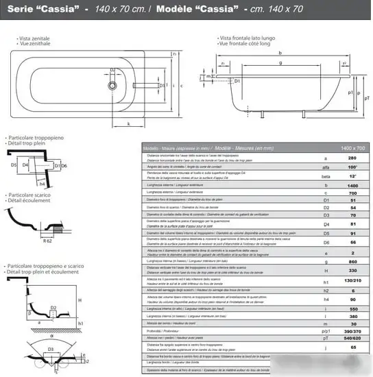 Ванна Smavit Cassia Titanium 140x70 (без ножек) - фото товара