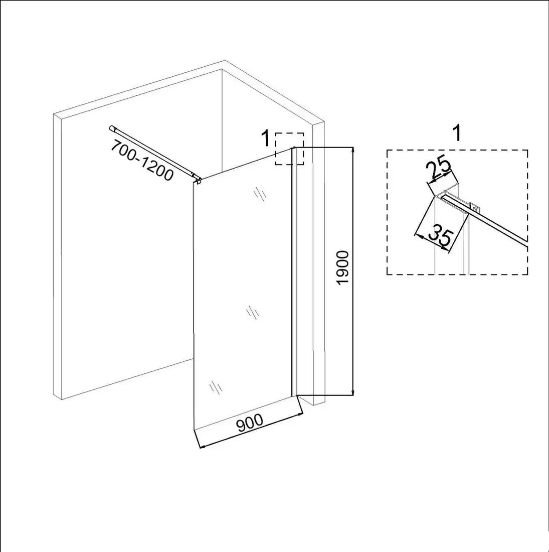 Душевая стенка Niagara Eco NG-552-90 90x190 (черный/прозрачное стекло) - фото товара