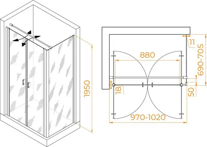 Душевой уголок RGW PA-144 (PA-104+Z-050-2+O-104) 060814407-011 100x70 (хром/прозрачное стекло) - фото товара