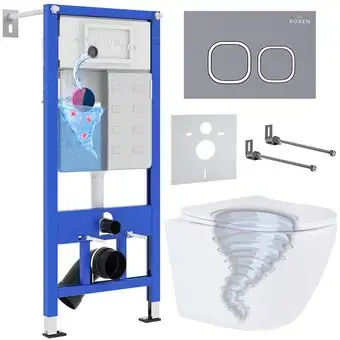 Унитаз подвесной Roxen Antares Tornado в комплекте с инсталляцией StounFix Dual Fresh 6 в 1 968389 (кнопка: серый бетон) - изображение в каталоге