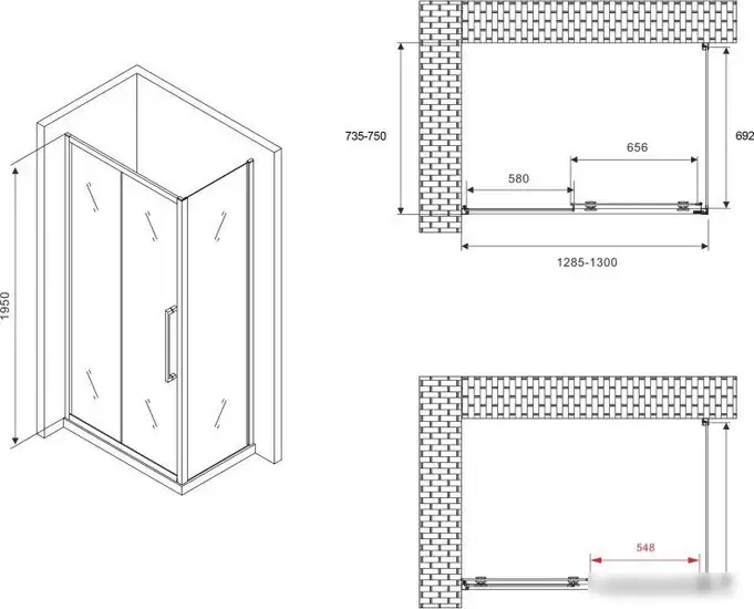Душевой уголок Abber Schwarzer Diamant AG30130BH-S75B - фото товара