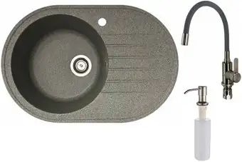 Кухонная мойка БелЭворс Rondo L + смеситель W74004-9 + дозатор L405-1 (серый/сатин) - изображение в каталоге