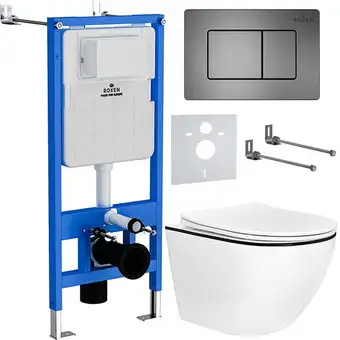 Унитаз подвесной Roxen Antares Black в комплекте с инсталляцией StounFix Slim 6 в 1 964862 (кнопка: оружейная сталь) - изображение в каталоге