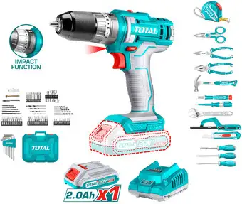 Ударная дрель-шуруповерт Total THKTHP11652 (с 1-м АКБ, кейс, набор оснастки) – изображение в каталоге
