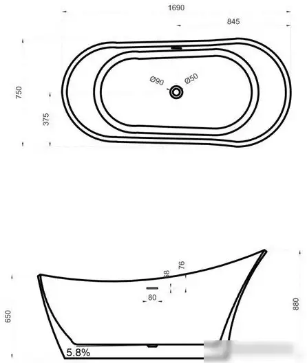 Ванна Abber Stein 169x75 AS9618 - фото товара