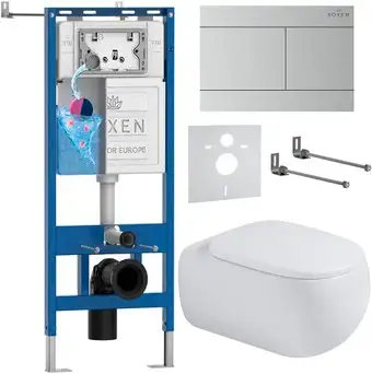 Унитаз подвесной Roxen Titan в комплекте с инсталляцией StounFix Dual Fresh 6 в 1 967230 (кнопка: сатин) - изображение в каталоге