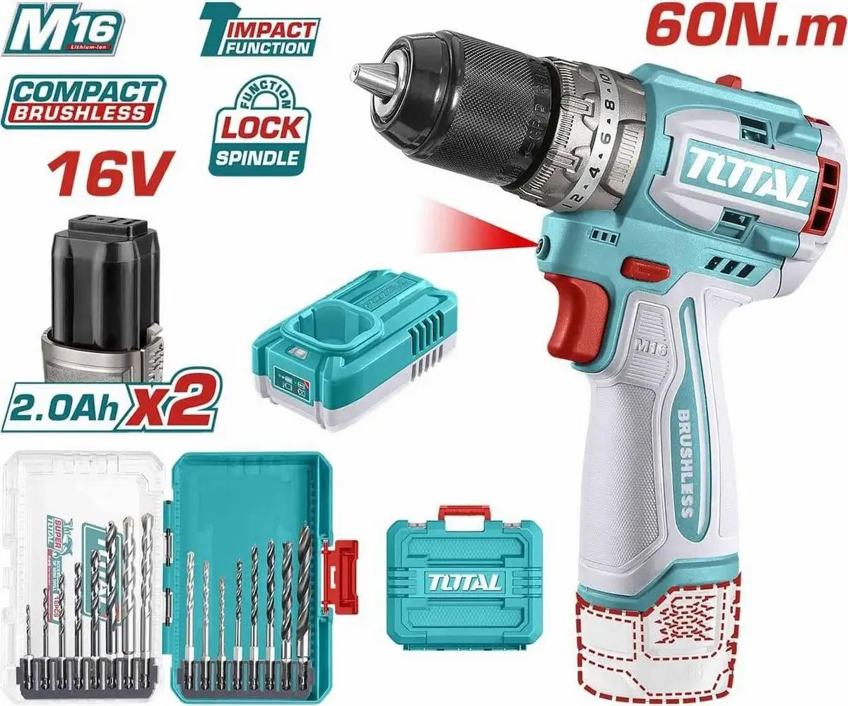 Ударная дрель-шуруповерт Total TOSLI241199 (с 2-мя АКБ, кейс) – фото товара