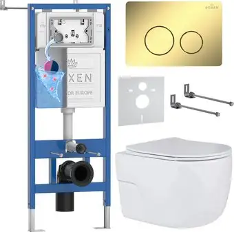 Унитаз подвесной Roxen Porto в комплекте с инсталляцией StounFix Dual Fresh 6 в 1 868573 (кнопка: сатин матовая) - изображение в каталоге