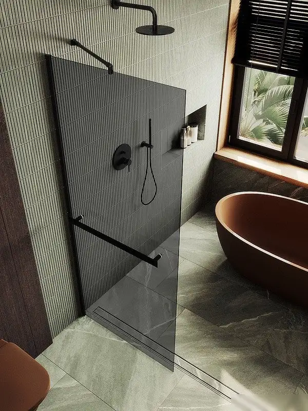 Душевая стенка MaybahGlass 109x195 MGD-711-6ш (графитовое стекло/черный) - фото товара