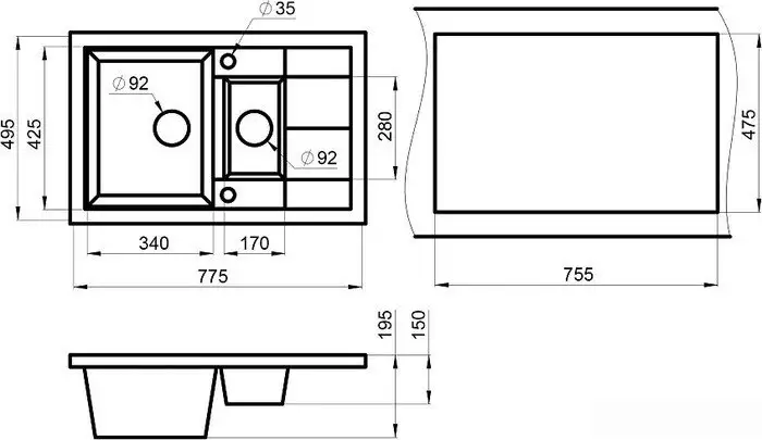 Кухонная мойка Granula GR-7802 (алюминиум) - фото товара