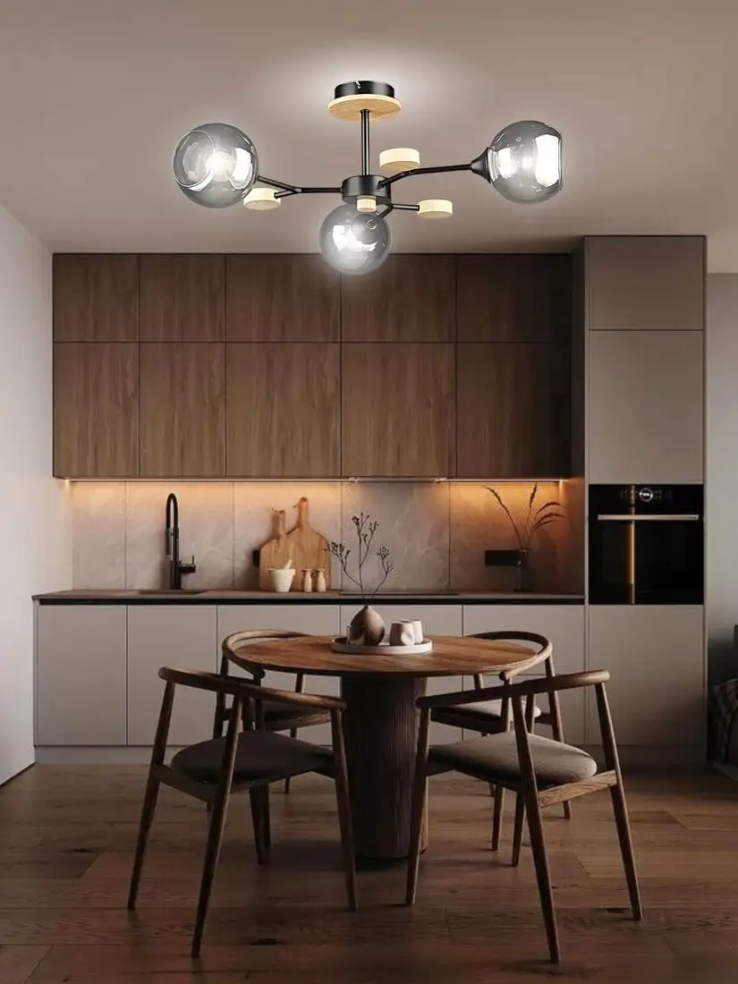 Припотолочная люстра Aitin Pro НПБ 02-3x60-105 N6780/3 (черный/дерево) – фото товара