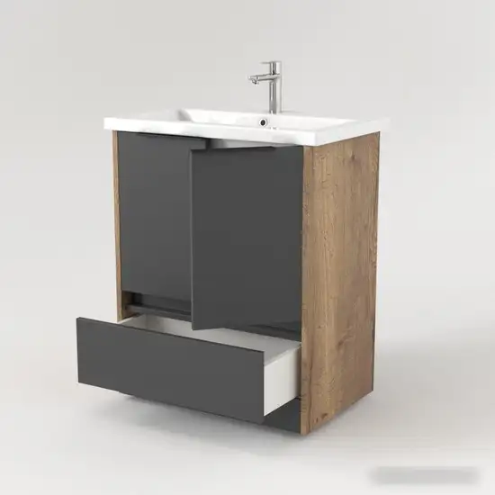 Дабер Тумба под умывальник 017 Cersanit Como 70 Т17.7С.0.22Ч (дуб галифакс/серый/ручка черная) – фото товара