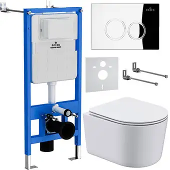 Унитаз подвесной Roxen Simple Compact в комплекте с инсталляцией StounFix Slim 6 в 1 913681 (кнопка: хром глянец) - изображение в каталоге