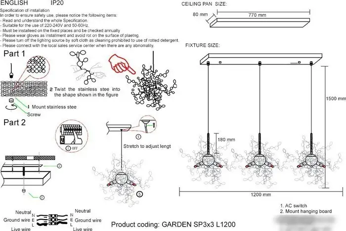 Подвесная люстра Crystal Lux GARDEN SP3х3 L1200 CHROME – фото товара