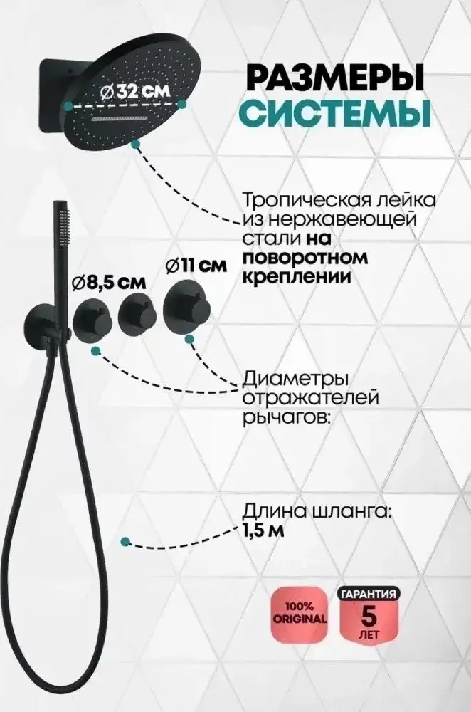 Душевая система Grocenberg GB5020 с термостатом (черный матовый) - фото товара