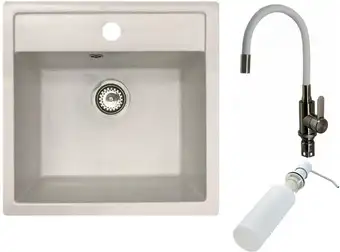 Кухонная мойка БелЭворс Rio + смеситель W74004-3 + дозатор L405H (белый) - изображение в каталоге