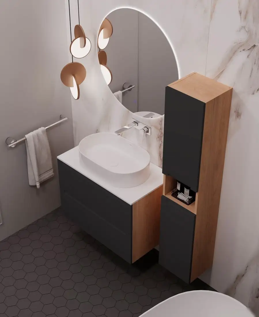 ЗОВ Тумба под умывальник Дион 100 D100LHO0M7015МKV5-KP13W (графит матовый) – фото товара