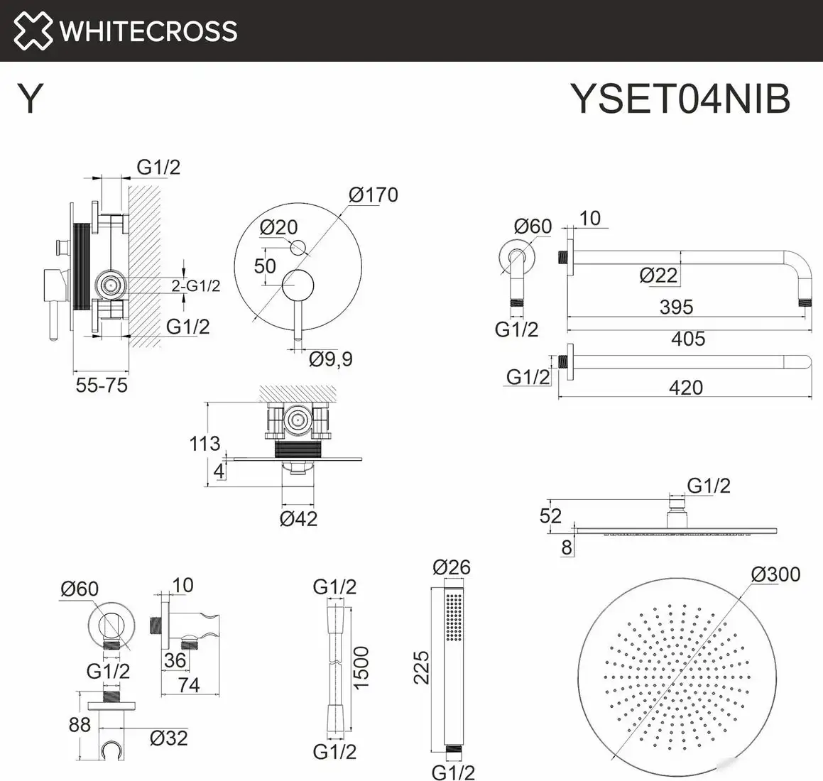 Душевая система Whitecross Y YSET04NIB (брашированный никель) - фото товара