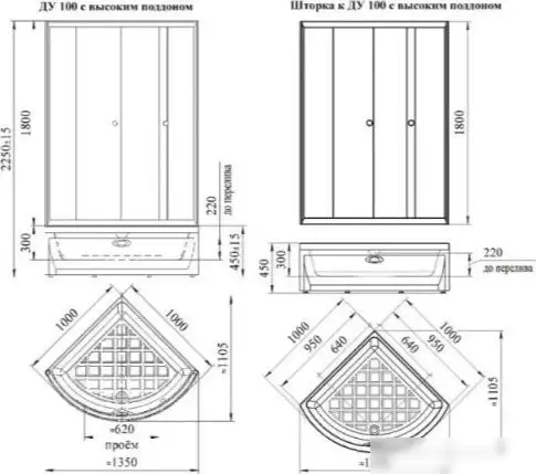 Душевой уголок Radomir 100 1-03-6-0-0-0041 (матовое стекло) - фото товара