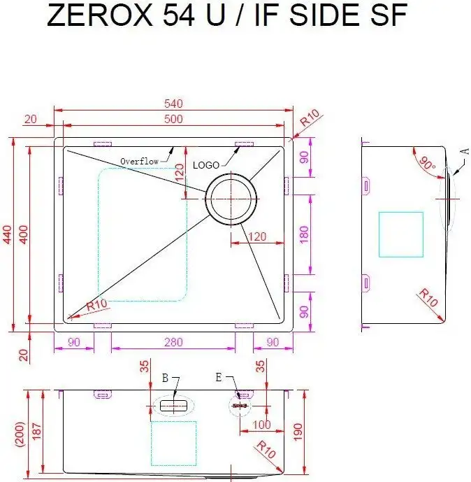 Кухонная мойка ZorG Zerox 54 U / IF Side SF PVD Gunblack - фото товара