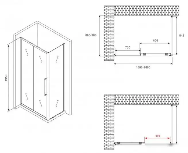 Душевой уголок Abber Schwarzer Diamant AG30160BMH-S90BM - фото товара