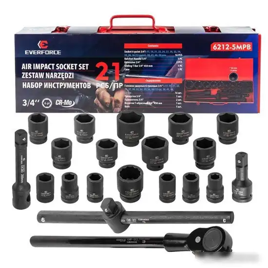 Набор трещотка с головками Everforce EF-6212-5MPB (21 предмет) – фото товара