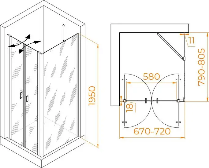 Душевой уголок RGW PA-144B (PA-104B+Z-050-2B+O-204B) 060814478-14 70x80 (черный/прозрачное стекло) - фото товара