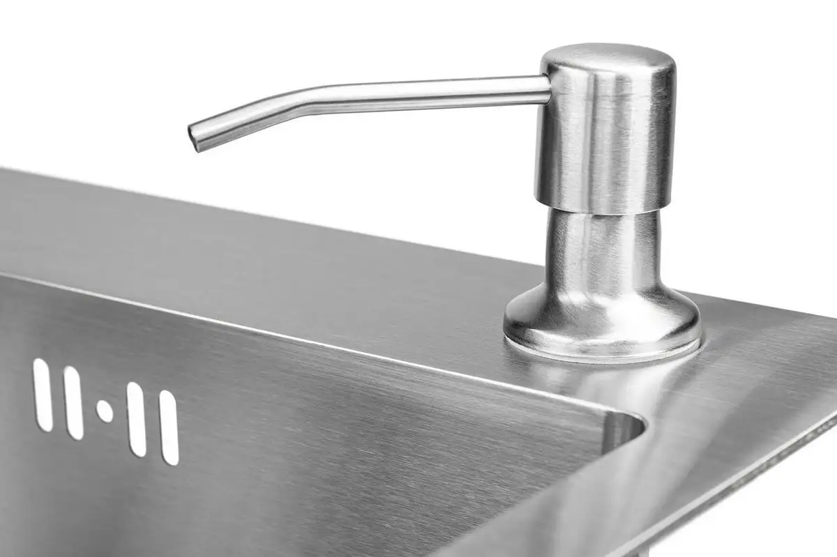 Кухонная мойка Saniteco 6045 + Spike F9S07000 (хром, с сифоном, дозатором и коландером) - фото товара