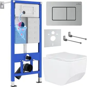 Унитаз подвесной Roxen Boro в комплекте с инсталляцией StounFix Dual Fresh 6 в 1 968433 (кнопка: сатин) - изображение в каталоге
