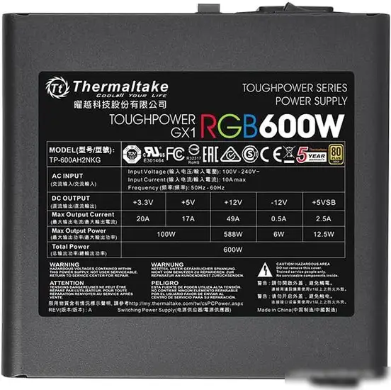 Блок питания Thermaltake Toughpower GX1 RGB 600W Gold TP-600AH2NKG – фото товара
