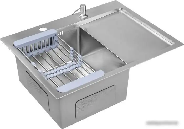 Кухонная мойка Saniteco 6550-L (с сифоном, дозатором и коландером) - фото товара