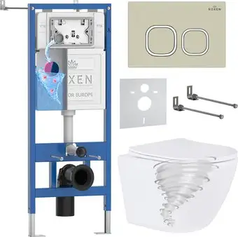 Унитаз подвесной Roxen Antares Tornado Long в комплекте с инсталляцией StounFix Dual Fresh 6 в 1 868436 (кнопка: пастель бежевый матовая) - изображение в каталоге