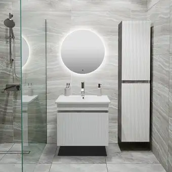 Runo Тумба с умывальником Runo Модена 65 + Оскар 65 (подвесная, железный камень) – изображение в каталоге