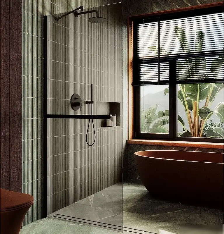 Душевая стенка MaybahGlass 69x195 MGD-702-6ш (бронзовое стекло/черный) - фото товара