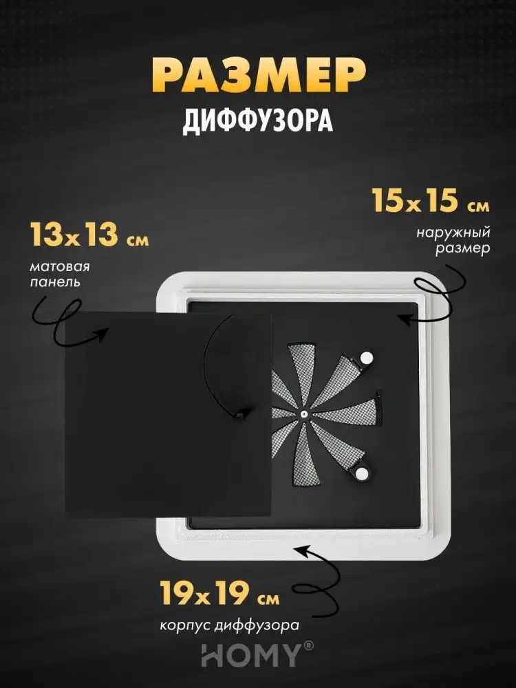 Вентиляционная решетка HOMY AIR квадратный AS100BRS 15x15 (черная) – фото товара