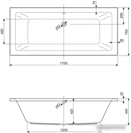 Ванна Cezares Plane Mini 170x75 - фото товара