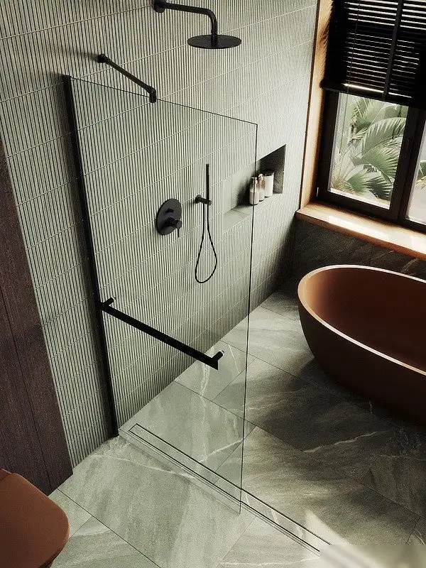 Душевая стенка MaybahGlass 89x195 MGD-732-6ш (прозрачное стекло/черный) - фото товара