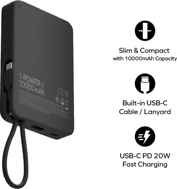 Внешний аккумулятор Momax 1-Power X Built-in USB-C IP152 10000mAh (черный) – фото товара