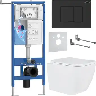 Унитаз подвесной Roxen Cube Tornado в комплекте с инсталляцией StounFix Dual Fresh 6 в 1 868598 (кнопка: оружейная сталь матовая) - изображение в каталоге